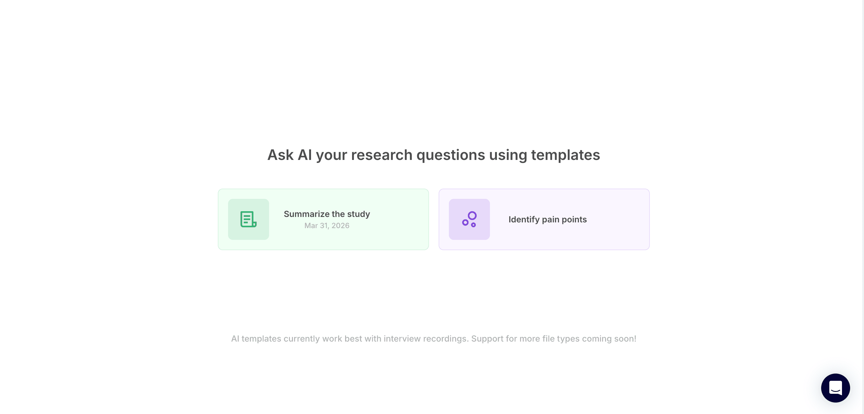 AI Chat template selection screen