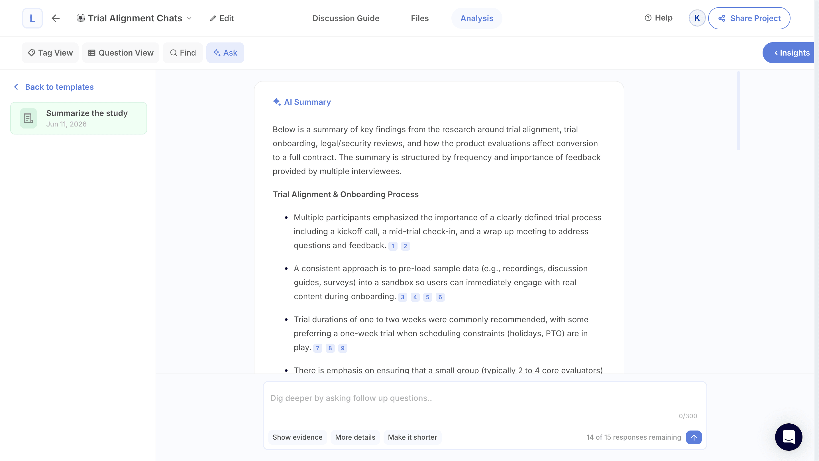 AI Chat Summary selection screen