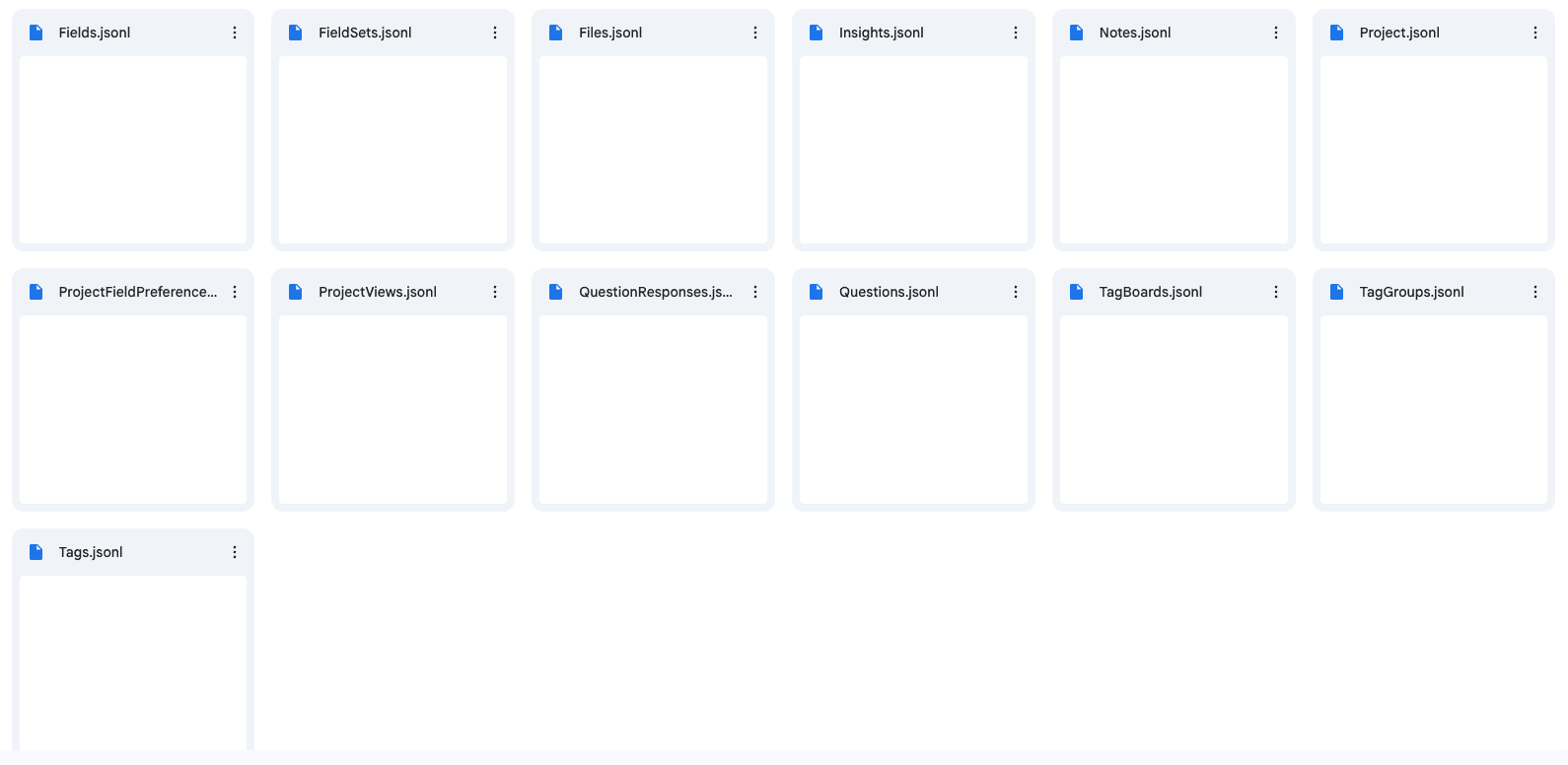 The category leader's data export — a raw JSON dump with no schema or labels