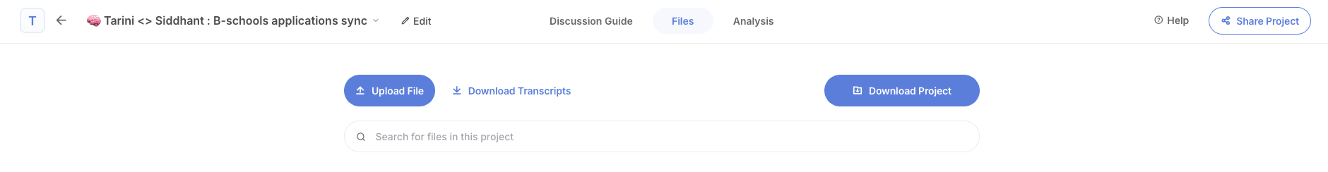 Download Project button placed at the project level, making the export CTA immediately visible