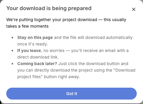 Downloading indicator shown immediately after triggering the export, setting the right expectation