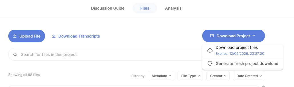 Export completion state showing the download link alongside its explicit expiry date