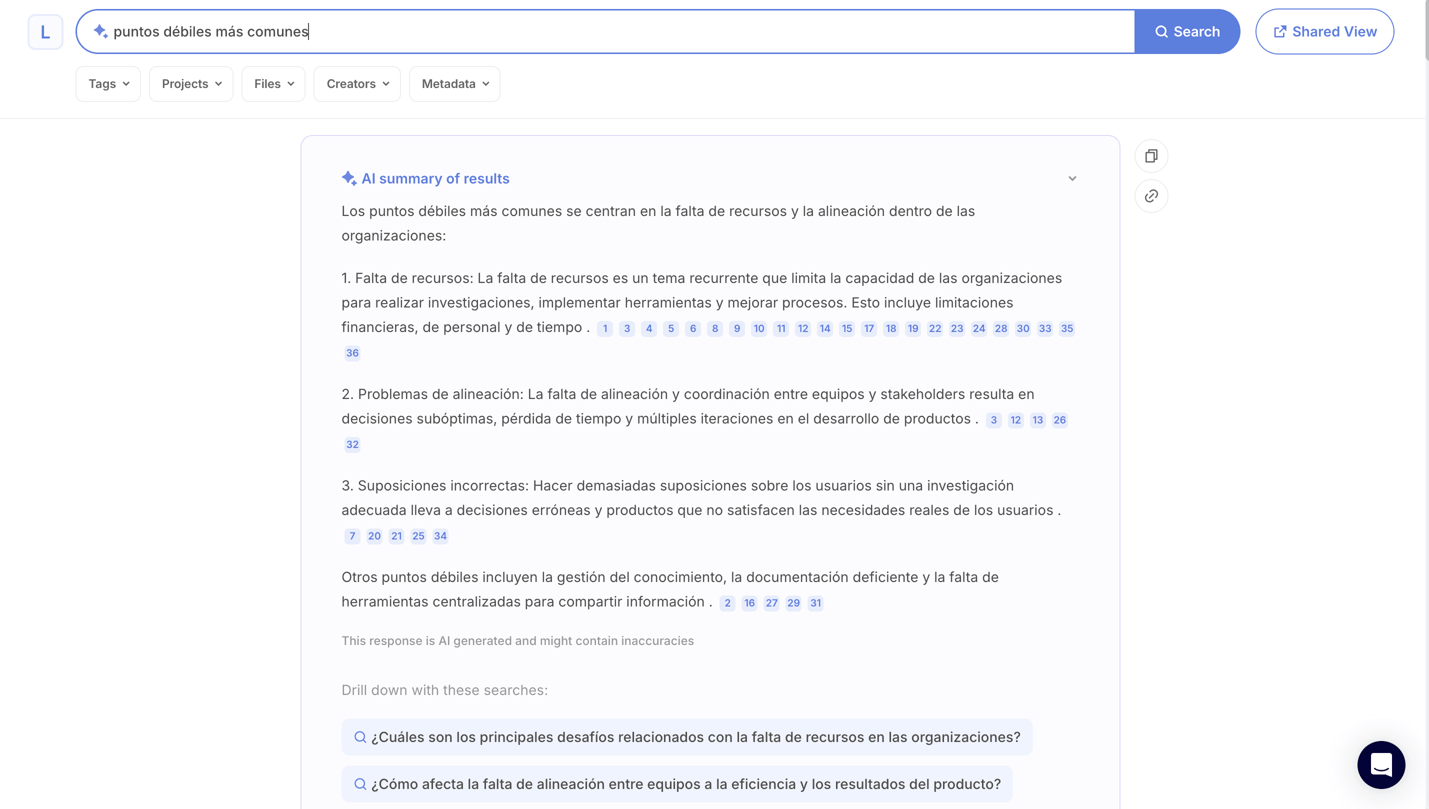 Search summary returned in Spanish
